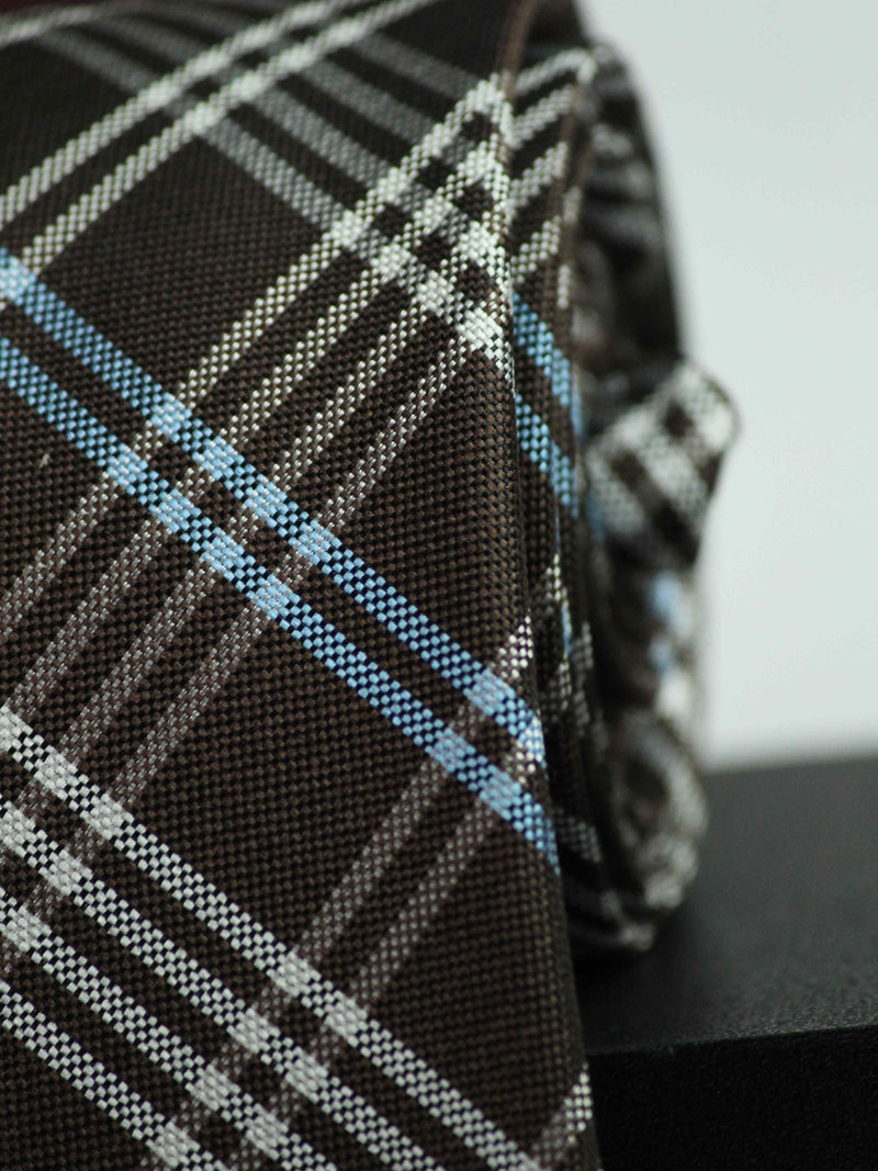 Brown Check Woven Silk Necktie