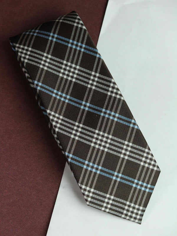 Brown Check Woven Silk Necktie