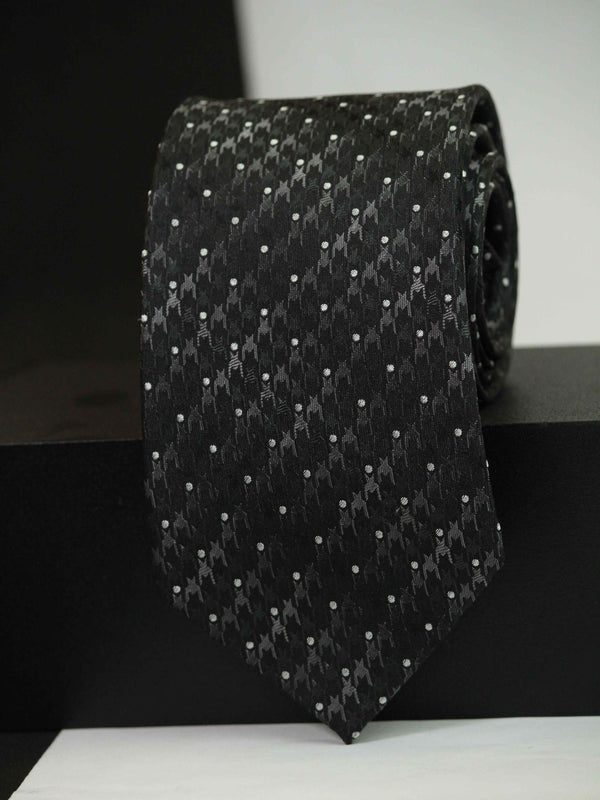 Black Geometric Woven Silk Necktie