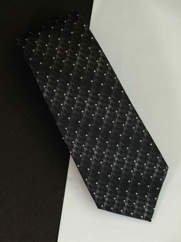 Black Geometric Woven Silk Necktie
