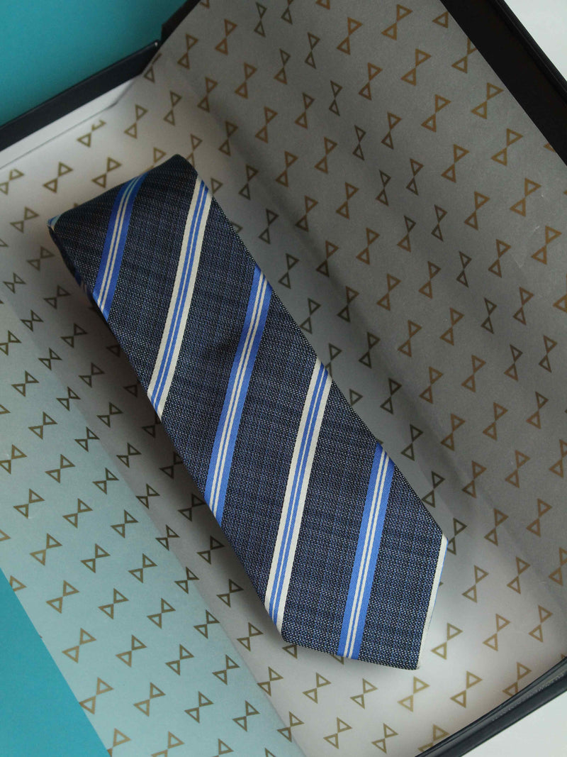 Blue Stripe Woven Silk Necktie