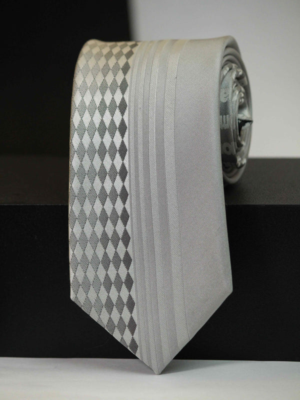 Silver Geometric Woven Silk Necktie