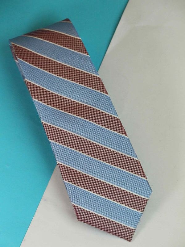 Brown & Blue Stripe Woven Silk Necktie