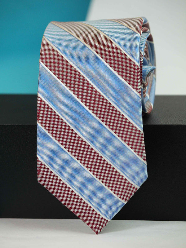 Brown & Blue Stripe Woven Silk Necktie