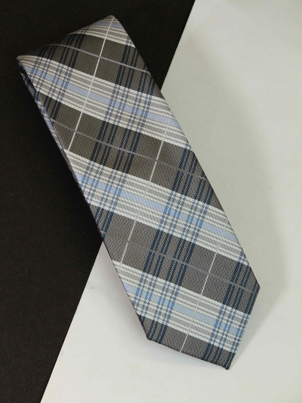 Grey Check Woven Silk Necktie