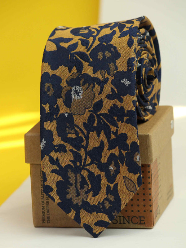 Yellow & Blue Floral Woven Silk Necktie