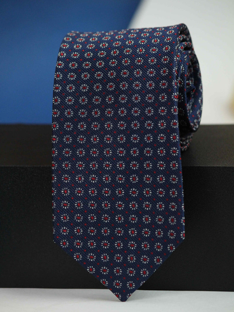 Blue Floral Woven Silk Necktie