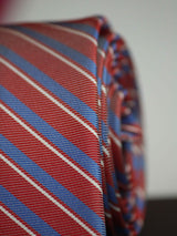 Red & Blue Stripe Woven Silk Necktie