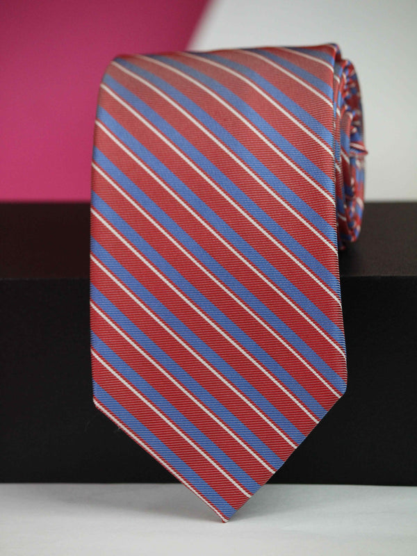 Red & Blue Stripe Woven Silk Necktie