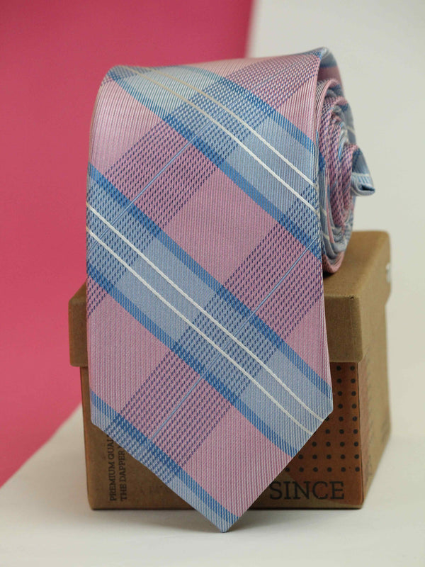 Pink & Blue Check Woven Silk Necktie