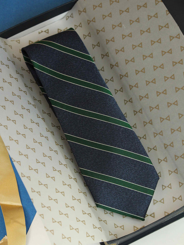 Blue And Green Stripe Woven Silk Necktie