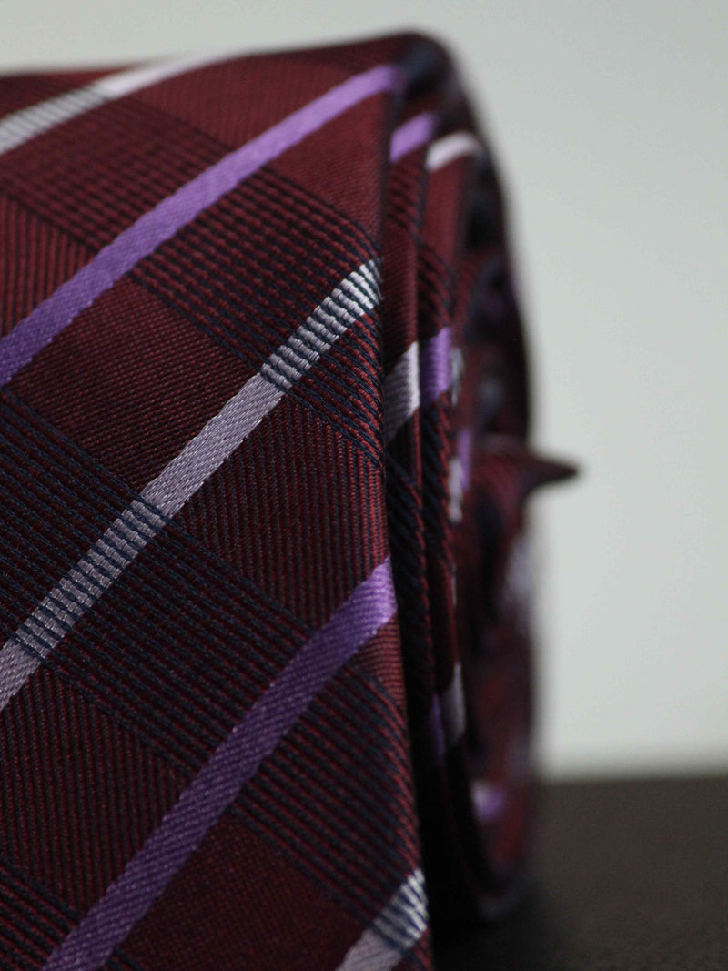 Maroon Stripe Woven Silk Necktie