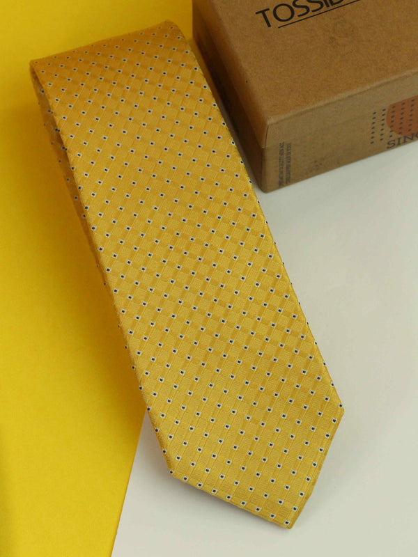 Yellow Check Woven Silk Necktie