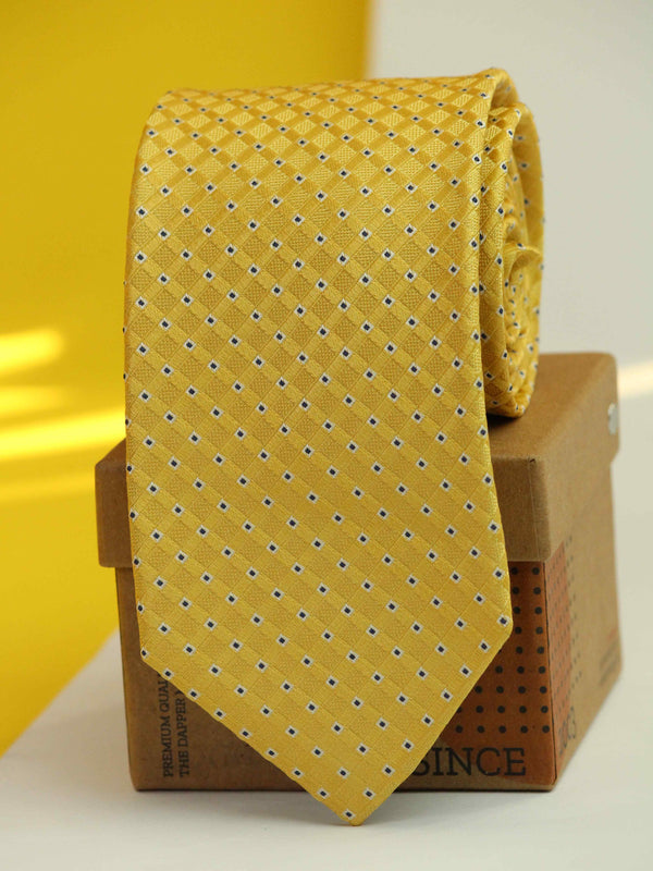 Yellow Check Woven Silk Necktie