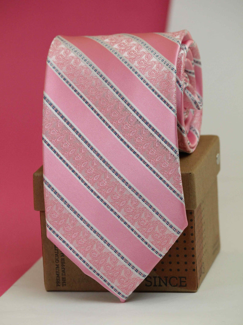 Pink Stripe Woven Silk Necktie