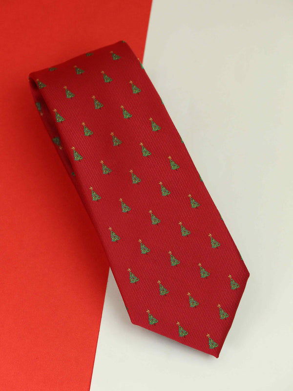 Red Novelty Woven Silk Necktie
