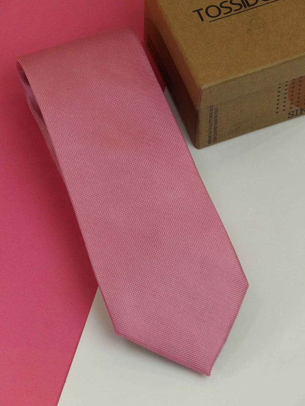 Pink Solid Woven Silk Necktie