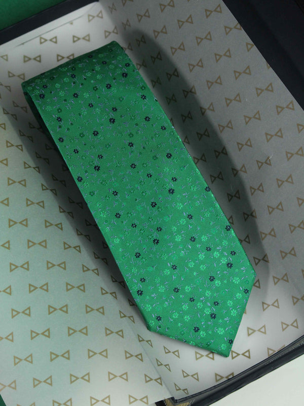 Green Floral Woven Silk Necktie