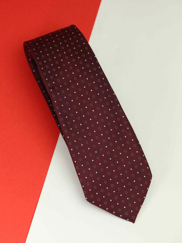Maroon Geometric Woven Silk Necktie