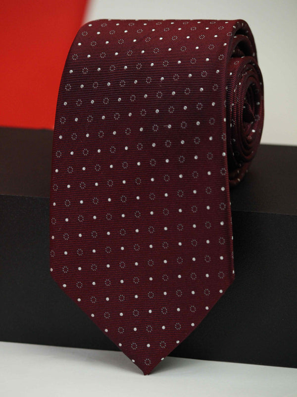 Maroon Geometric Woven Silk Necktie