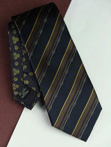 Navy Blue & Brown Stripe Woven Silk Necktie