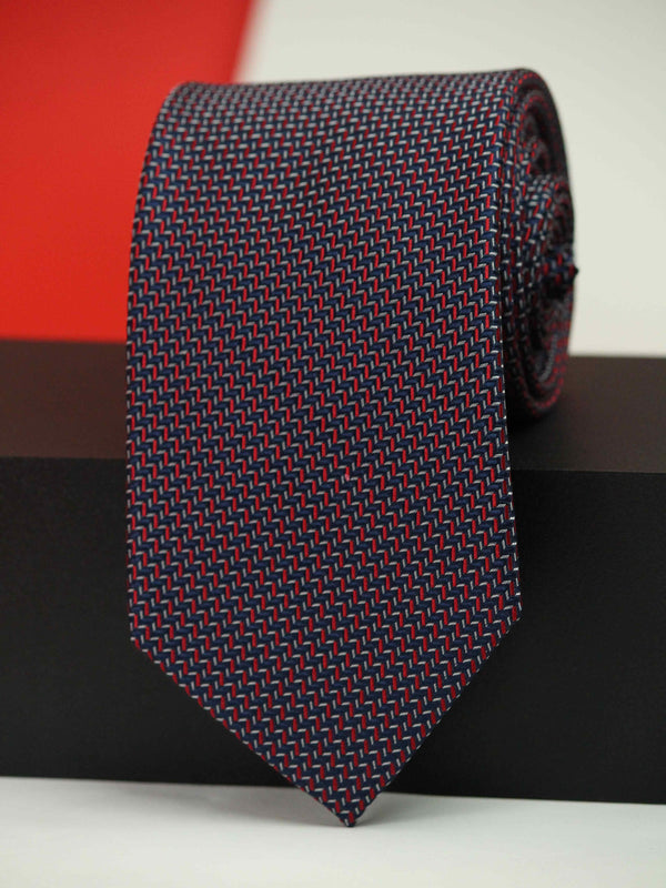 Blue & Red Geometric Woven Silk Necktie