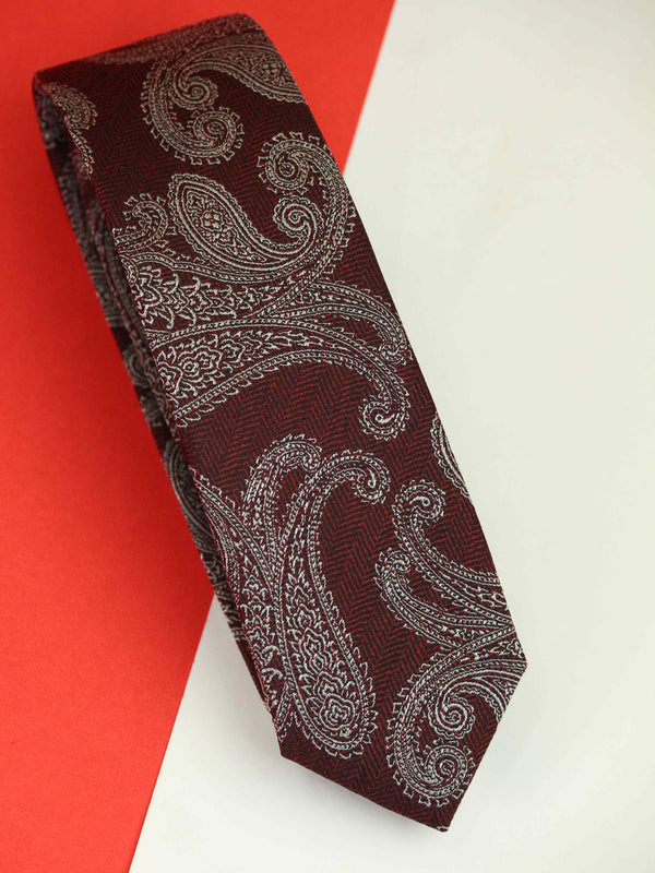 Maroon Paisley Woven Silk Necktie