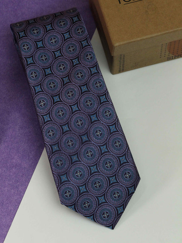Purple Geometric Woven Silk Necktie