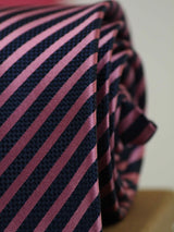 Navy Blue & Pink Stripe Woven Silk Necktie