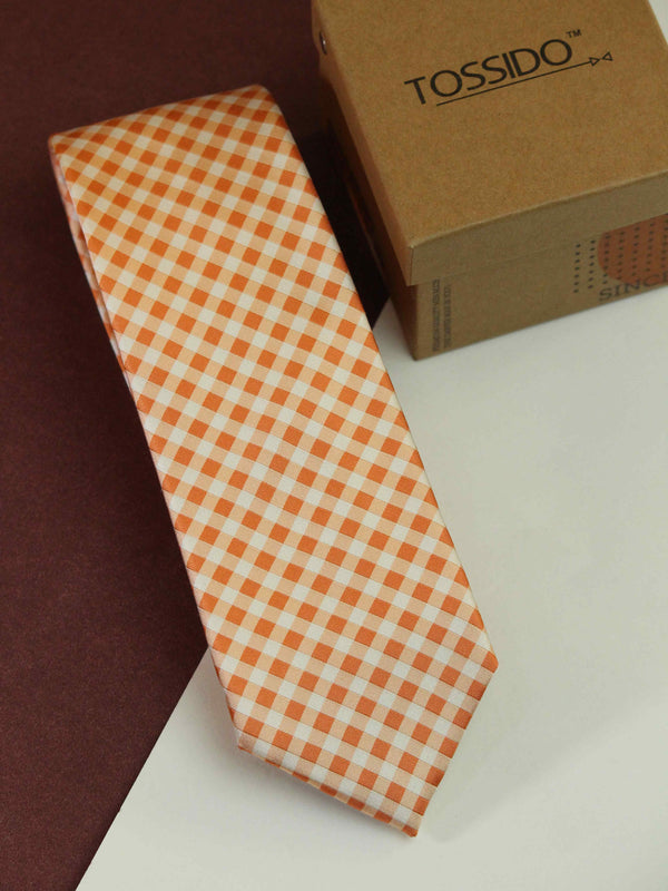 Orange Check Woven Silk Necktie