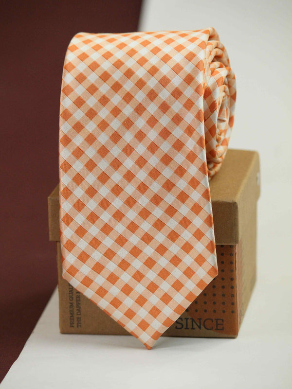 Orange Check Woven Silk Necktie