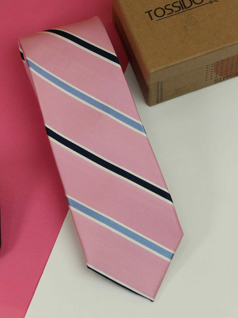 Pink Stripe Woven Silk Necktie