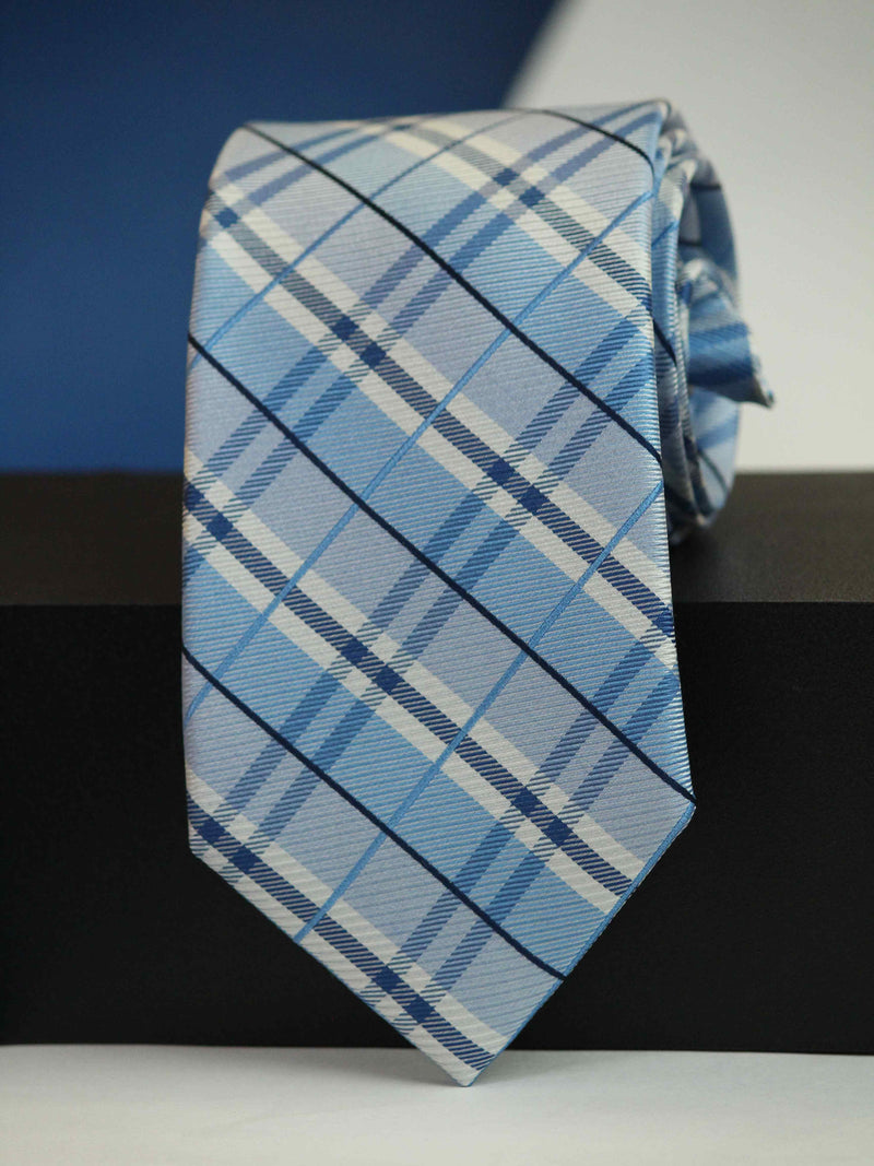 Blue Check Woven Silk Necktie