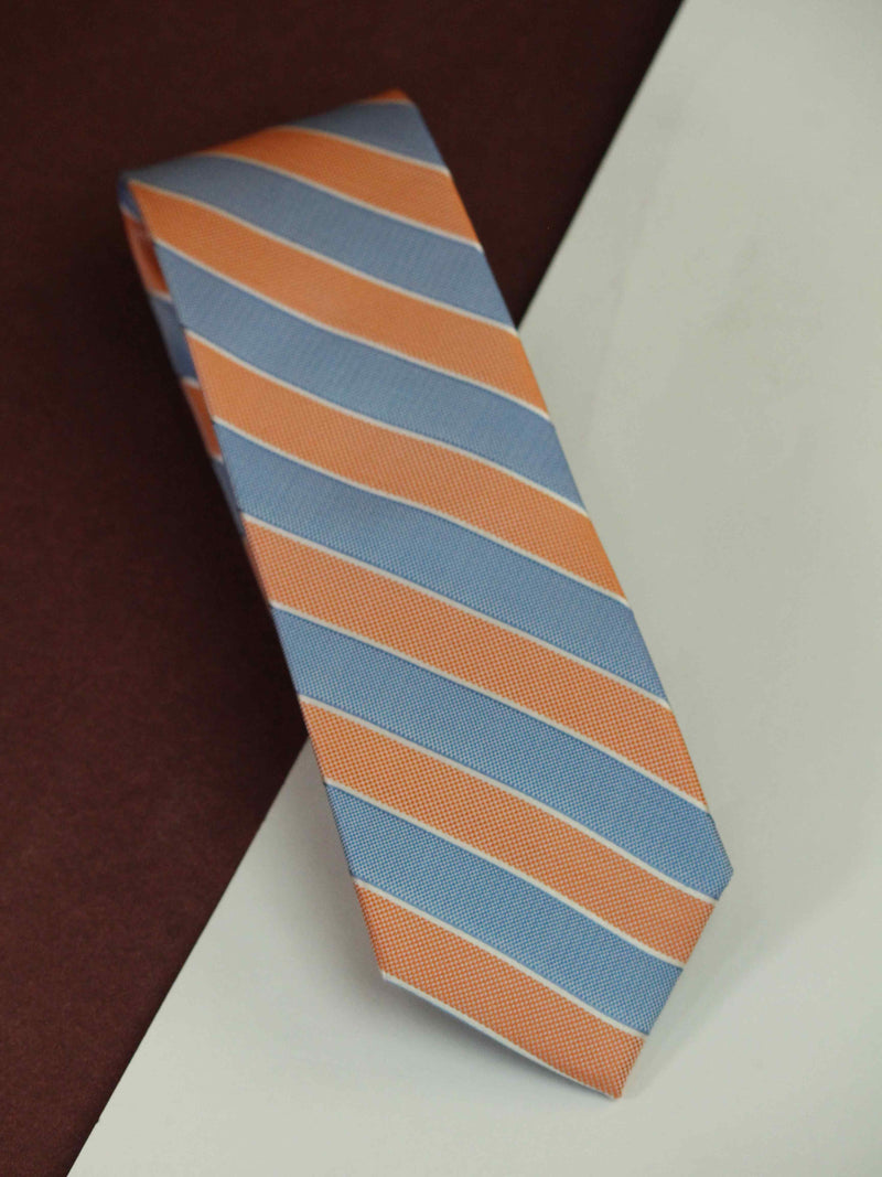 Orange & Blue Stripe Woven Silk Necktie