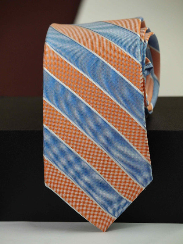Orange & Blue Stripe Woven Silk Necktie