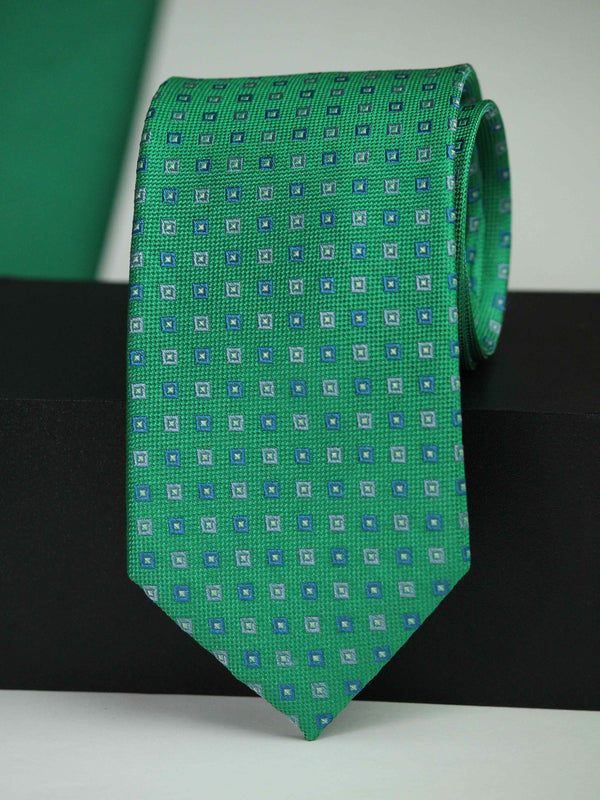 Green Geometric Woven Silk Necktie