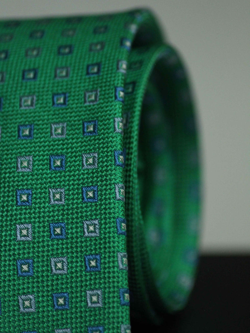 Green Geometric Woven Silk Necktie