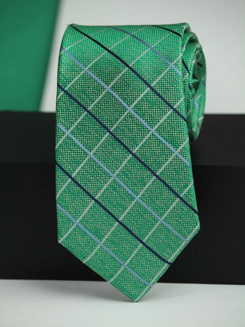 Green Check Woven Silk Necktie