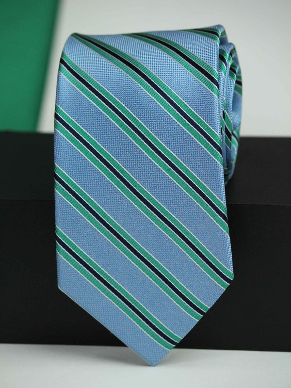 Blue & Green Stripe Woven Silk Necktie