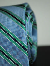 Blue & Green Stripe Woven Silk Necktie
