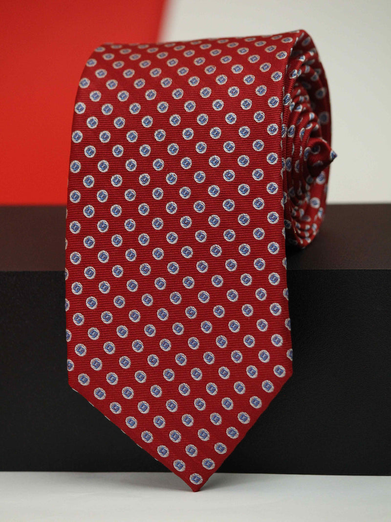 Red Geometric Woven Silk Necktie