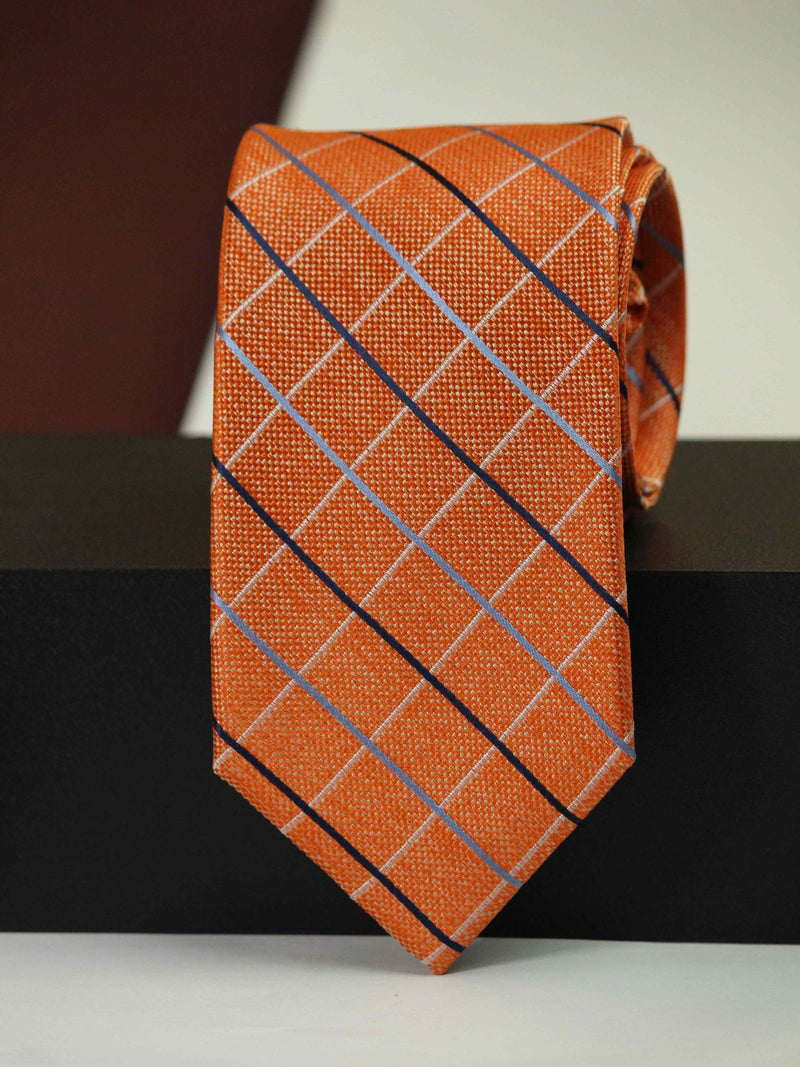 Orange Check Woven Silk Necktie