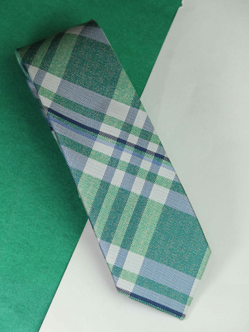 Green Check Woven Silk Necktie