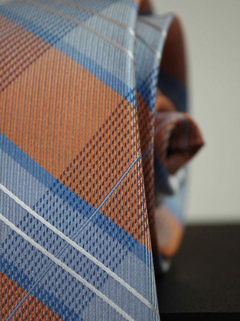 Blue & Orange Check Woven Silk Necktie
