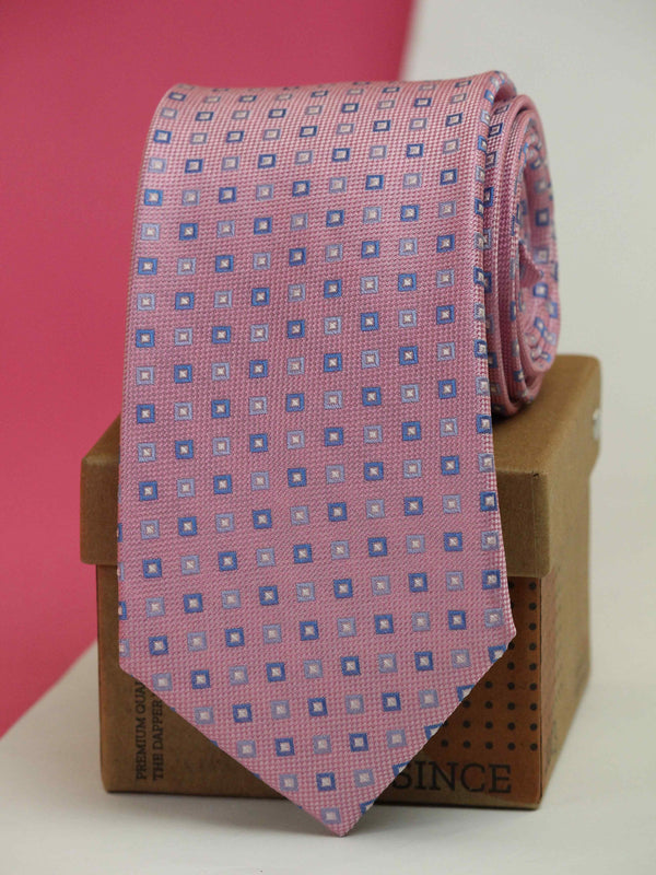Pink Geometric Woven Silk Necktie