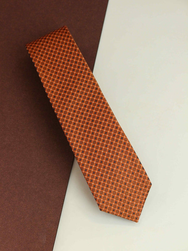 Orange Geometric Woven Silk Necktie