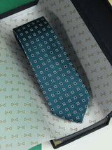 Teal Geometric Woven Silk Necktie