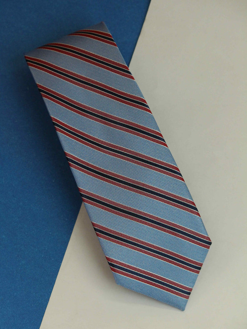 Blue & Red Stripe Woven Silk Necktie