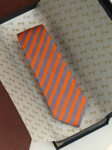 Orange & Grey Stripe Woven Silk Necktie
