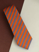 Orange & Grey Stripe Woven Silk Necktie